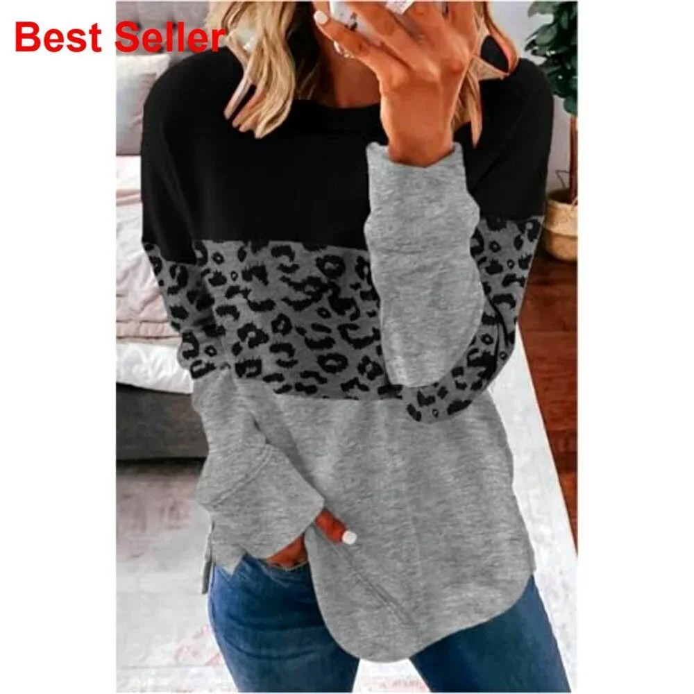 Women's Crewneck Pullover Sweatshirt Soft Cotton Polyester Casual Loose Fit